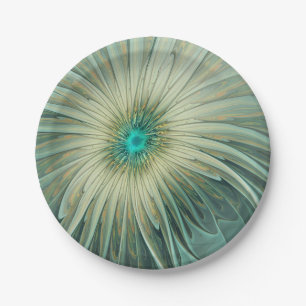Assiettes En Carton Abstrait Sage Green Imaginaire Fleur Fractal Art