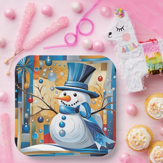 Assiettes En Carton Abstrait Snowman (Fête)