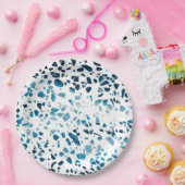Assiettes En Carton Abstrait Terrazzo Mosaic Marine et Motif bleu clai (Fête)