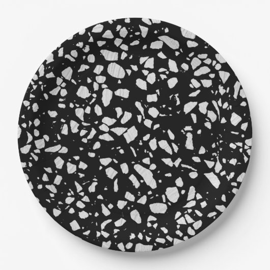 Assiettes En Carton Abstrait Terrazzo Mosaic Motif noir et blanc (Devant)
