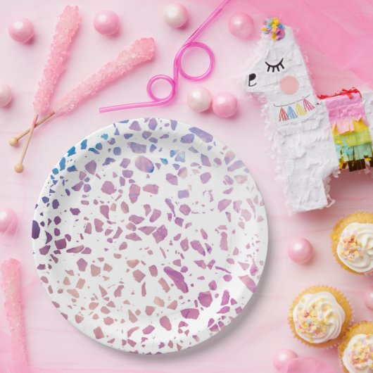 Assiettes En Carton Abstrait Terrazzo Mosaic rose et Motif bleu (Fête)