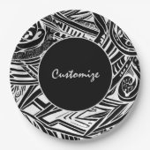 Assiettes En Carton Abstrait tribal noir et blanc (Devant)
