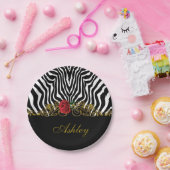 Assiettes En Carton Abstraite Fleur Zèbre Rouge Noir Blanc Or (Fête)