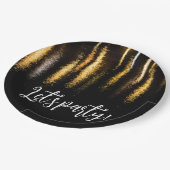 Assiettes En Carton Abstraite nuit lumières mer brillant or noir Parti (Angle)