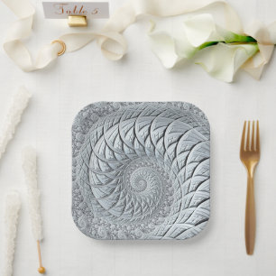 Assiettes En Carton Abstraite spirale gris clair