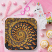 Assiettes En Carton Abstraite spirale noire et or Fractale (Fête)