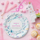 Assiettes En Carton Abstraite vague tropicale rose aqua orange mariage (Fête)