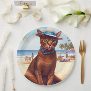Assiettes En Carton Abyssinian cat on Beach, cadeau d'été pour amoureu