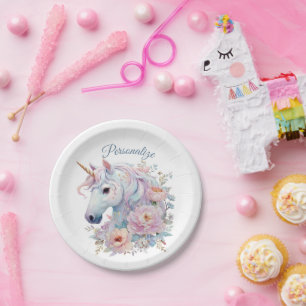 Assiettes En Carton Accents Floraux Licorne Pastel Fantaisistes