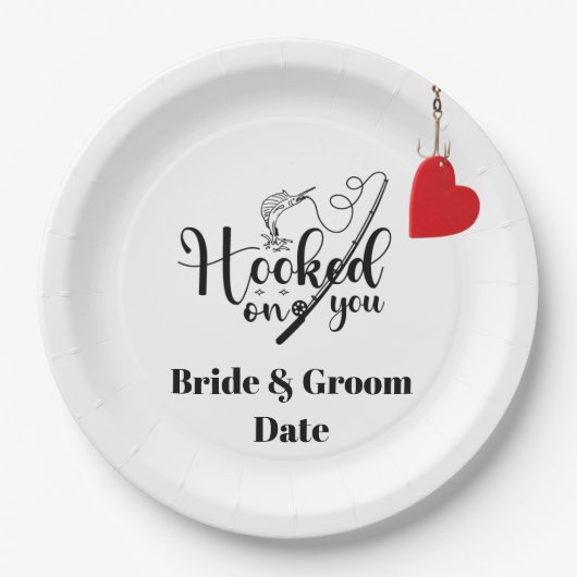 Assiettes En Carton Accrochez-vous pour la pêche avec Mariage d'amour (Devant)