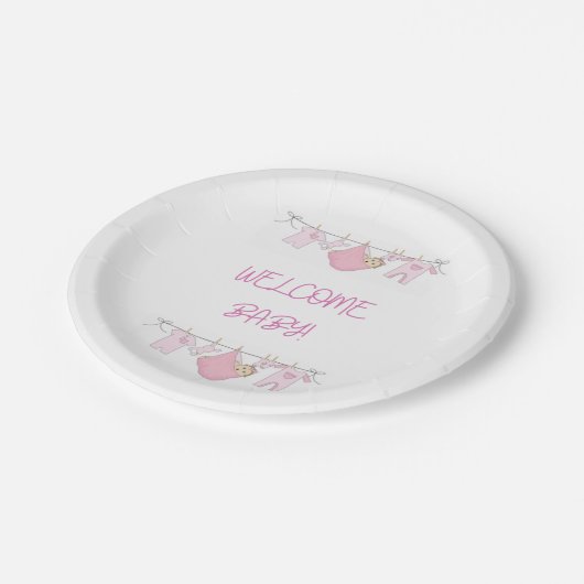 Assiettes En Carton Accueil Bébé Clothesline Plaques en papier - Bébé (Angle)