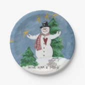 Assiettes En Carton Accueil de Snowman "Souhaite sur une étoile" peint (Devant)