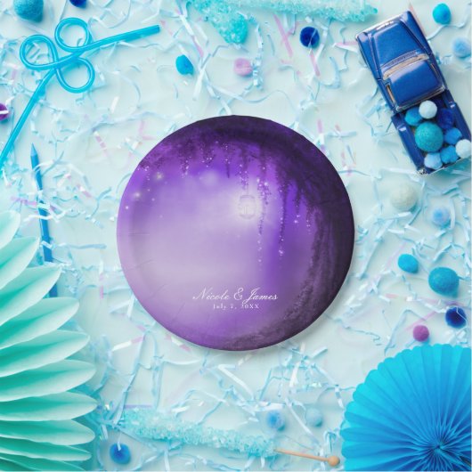 Assiettes En Carton Accueil Mariage Imaginaire Forêt Enchantée Violet (Fête)