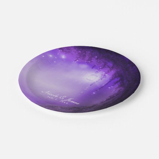 Assiettes En Carton Accueil Mariage Imaginaire Forêt Enchantée Violet (Angle)