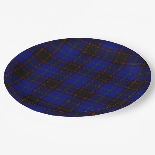 Assiettes En Carton Accueil tartan bleu noir plaid (Angle)