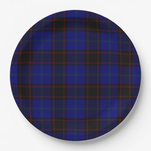 Assiettes En Carton Accueil tartan bleu noir plaid (Devant)