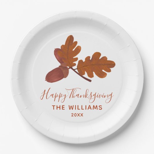 Assiettes En Carton Acorn "Bon thanksgiving" Personnalisé (Devant)