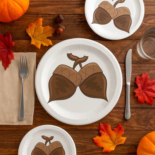 Assiettes En Carton Acorns Rustique Forêt d'automne Nature