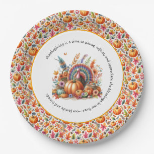 Assiettes En Carton Action de grâce "Donnez grâce" Boho Dinde
