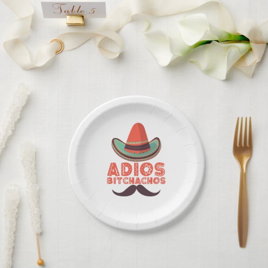 Assiettes En Carton Adios Bitchachos Sombrero Retro Cinco De Mayo (Mariage)
