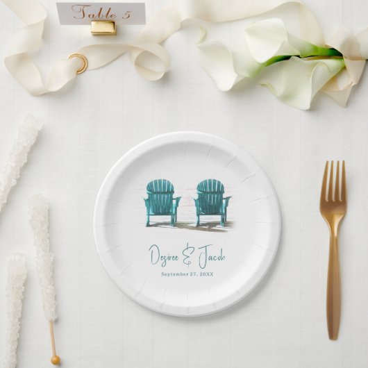 Assiettes En Carton Adirondack Chaises De Plage Mariage Turquoise Blan (Mariage)