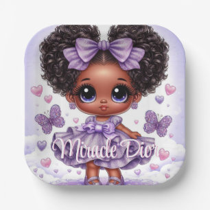 Assiettes En Carton Adorable Afro Puff Baby Girl Pastel Purple