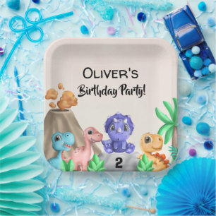 Assiettes En Carton Adorable Baby Dinosaures fête d'anniversaire