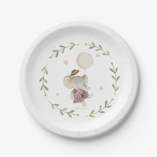 Assiettes En Carton Adorable Baby shower Boho rustique Elephant (Devant)