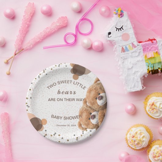 Assiettes En Carton Adorable Baby shower des ours jumeaux (Fête)