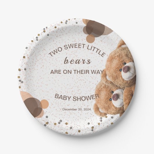 Assiettes En Carton Adorable Baby shower des ours jumeaux (Devant)
