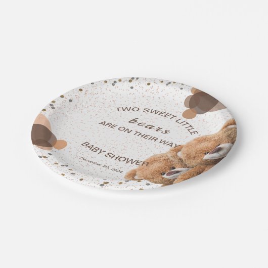 Assiettes En Carton Adorable Baby shower des ours jumeaux (Angle)