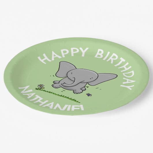 Assiettes En Carton adorable bébé éléphant anniversaire personnalisé (Angle)