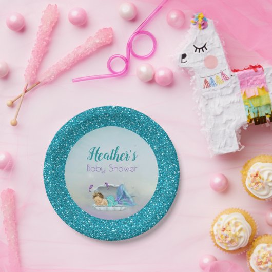 Assiettes En Carton Adorable Bébé Sirène Plaques en papier 130 Lumière (Fête)