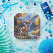 Assiettes En Carton Adorable Cerf de Bébé dans une forêt enchantée (Fête)