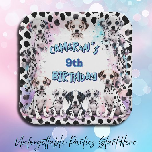 Assiettes En Carton Adorable Dalmatie Chiot Aquarelle Anniversaire