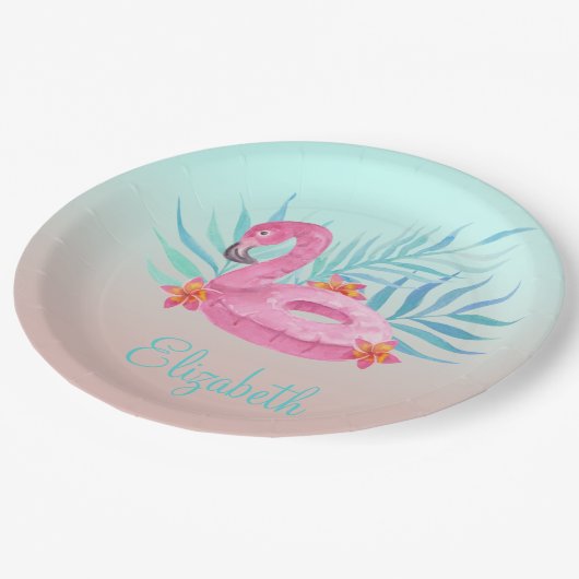 Assiettes En Carton Adorable Flamant rose rose  Feuilles (Angle)