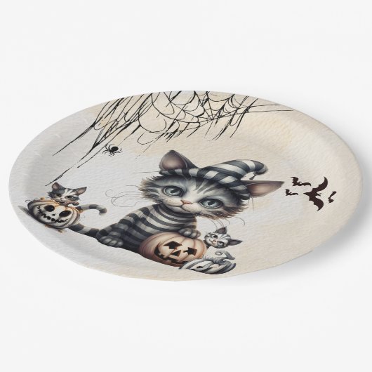 Assiettes En Carton Adorable Halloween Éffrayant Kitten (Angle)