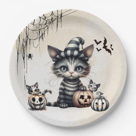 Assiettes En Carton Adorable Halloween Éffrayant Kitten (Devant)