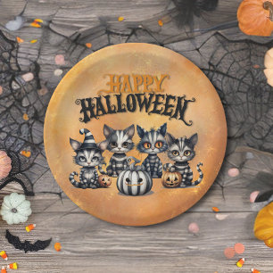 Assiettes En Carton Adorable Halloween Éffrayant Noir n'Blanc Chatons