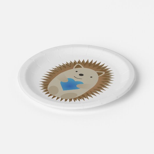 Assiettes En Carton Adorable Hérisson embrassant un Coeur Bleu (Angle)