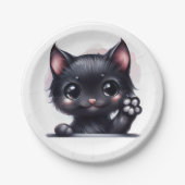 Assiettes En Carton Adorable Kawaii Chat noir (Devant)