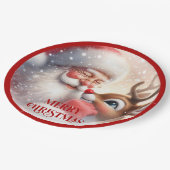 Assiettes En Carton Adorable Kids Santa and Rudolph Holiday Plates (Angle)