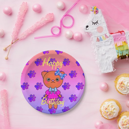 Assiettes En Carton Adorable Kitty Chat Anniversaire Arc-en-ciel (Fête)