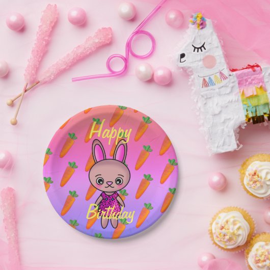 Assiettes En Carton adorable lapin mignon avec carotte Anniversaire ar (Fête)