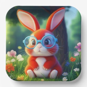 Assiettes En Carton Adorable Lapin Rouge assis sous l'arbre