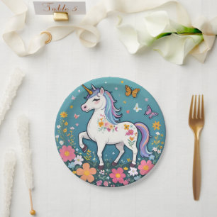 Assiettes En Carton Adorable licorne florale Pony dans Pastels