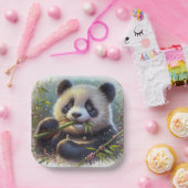 Assiettes En Carton Adorable Ours De Panda Mangeant Bambou (Fête)