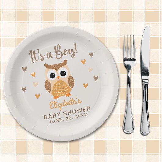 Assiettes En Carton Adorable Owl Baby Shower Boy Boho
