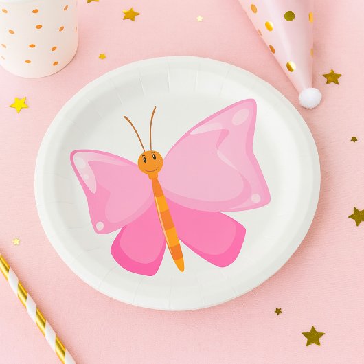 Assiettes En Carton adorable Papillon de dessin rose