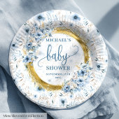 Assiettes En Carton Adorable pastel bleu fleurs or boho douche
